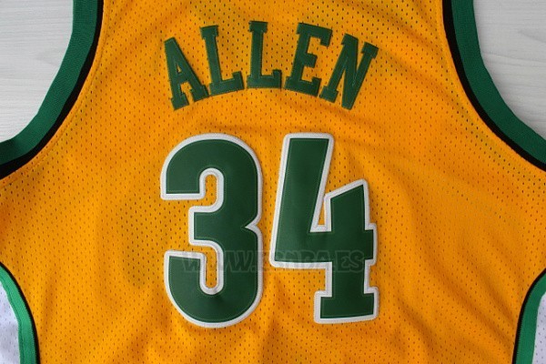 Camiseta Historic Seattle SuperSonics Ray Allen #34 Amarillo